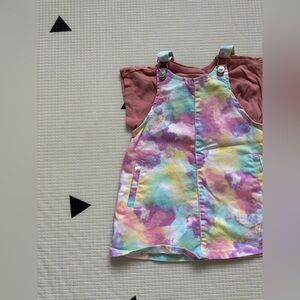 Wonder Nation|Baby girl/toddler pastel Tie-Dye denim jumper Dress w Pink Tee•2T